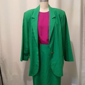 Emerald Green Vintage Claude Two Piece Skirt Suit Size 16